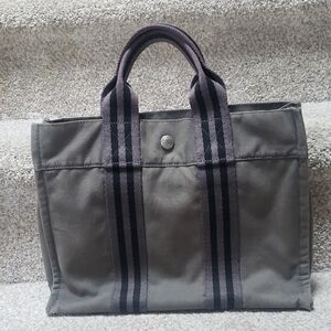 Stylish Gray Hermes Canvas Tote Bag Small